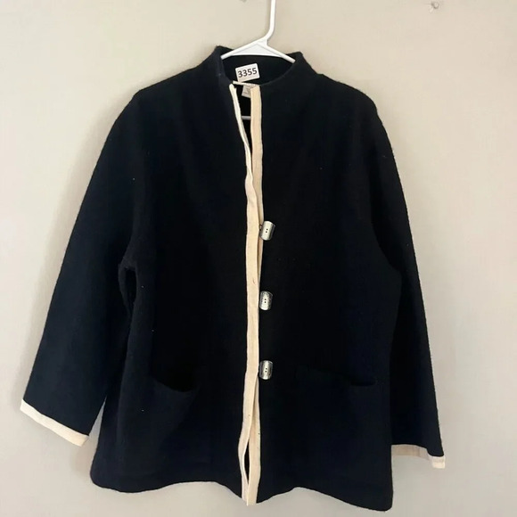Elana By Tanner Womens Black White Overcoat 1 Long Sleeve Pockets Wool Jacket ** - Picture 4 of 9